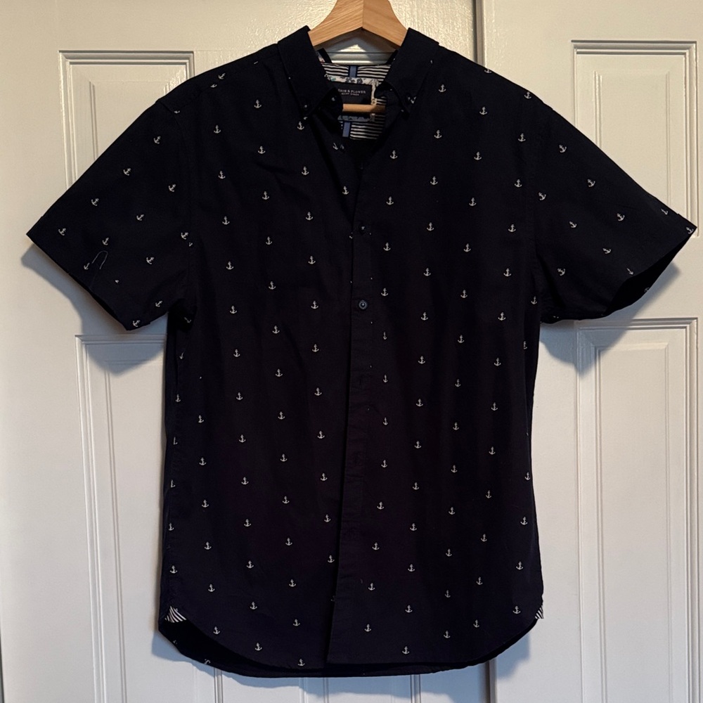 Denim and Flower Nautical Navy Blue Men's Shirt Size Medium